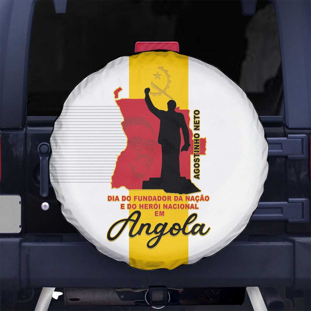 Angola National Heroes Day Spare Tire Cover Agostinho Neto With Map - Wonder Print Shop