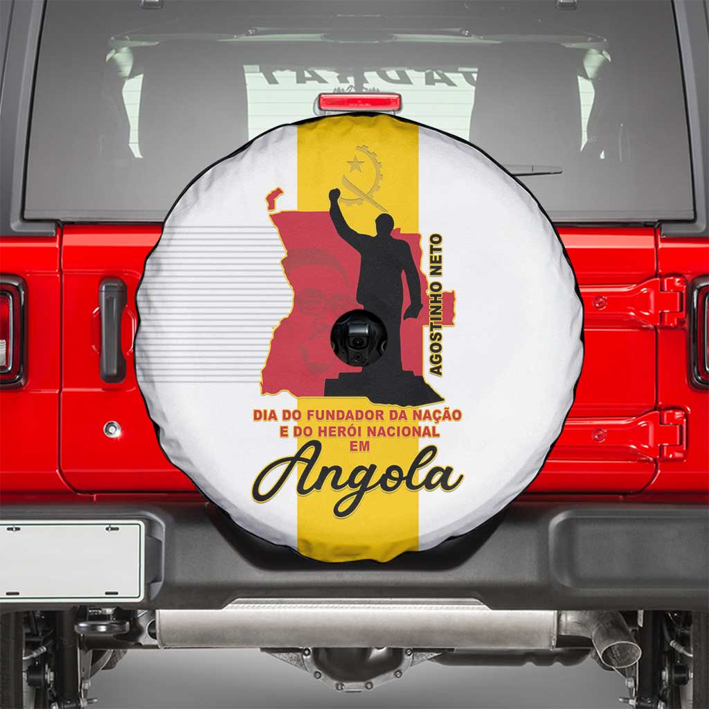 Angola National Heroes Day Spare Tire Cover Agostinho Neto With Map - Wonder Print Shop