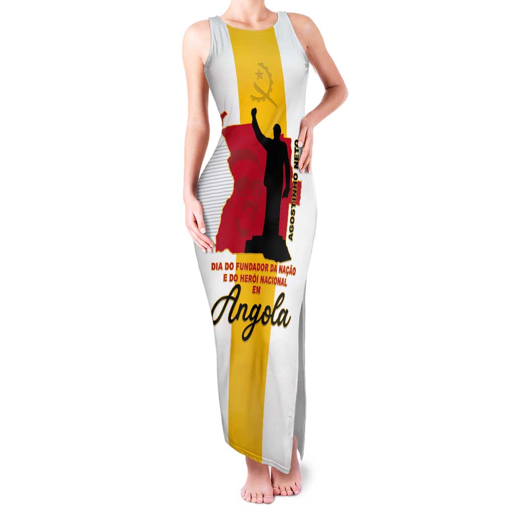 Personalized Angola National Heroes Day Tank Maxi Dress Agostinho Neto With Map - Wonder Print Shop