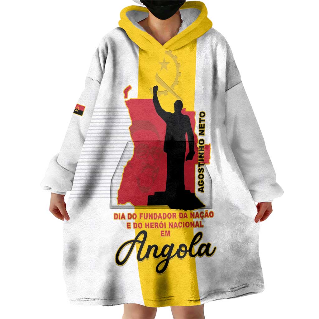 Personalized Angola National Heroes Day Wearable Blanket Hoodie Agostinho Neto With Map - Wonder Print Shop