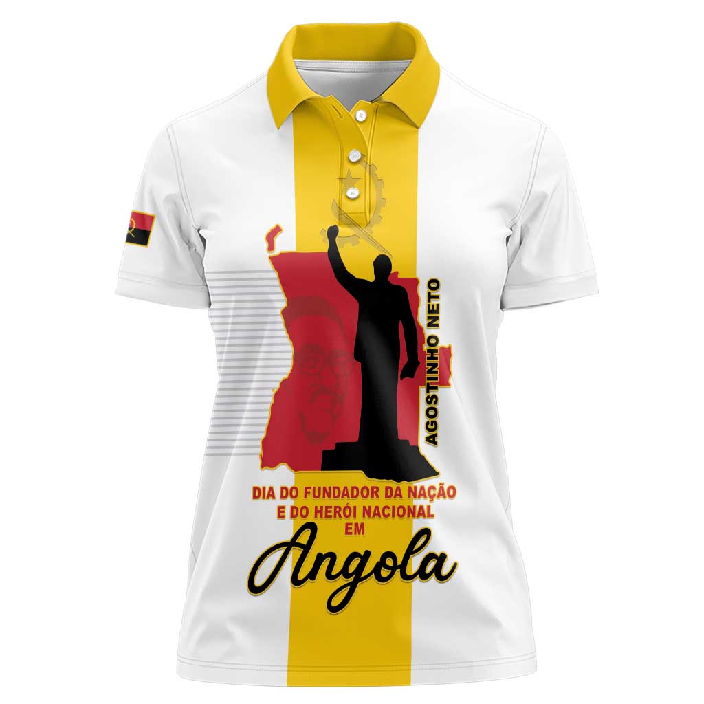 Personalized Angola National Heroes Day Women Polo Shirt Agostinho Neto With Map - Wonder Print Shop