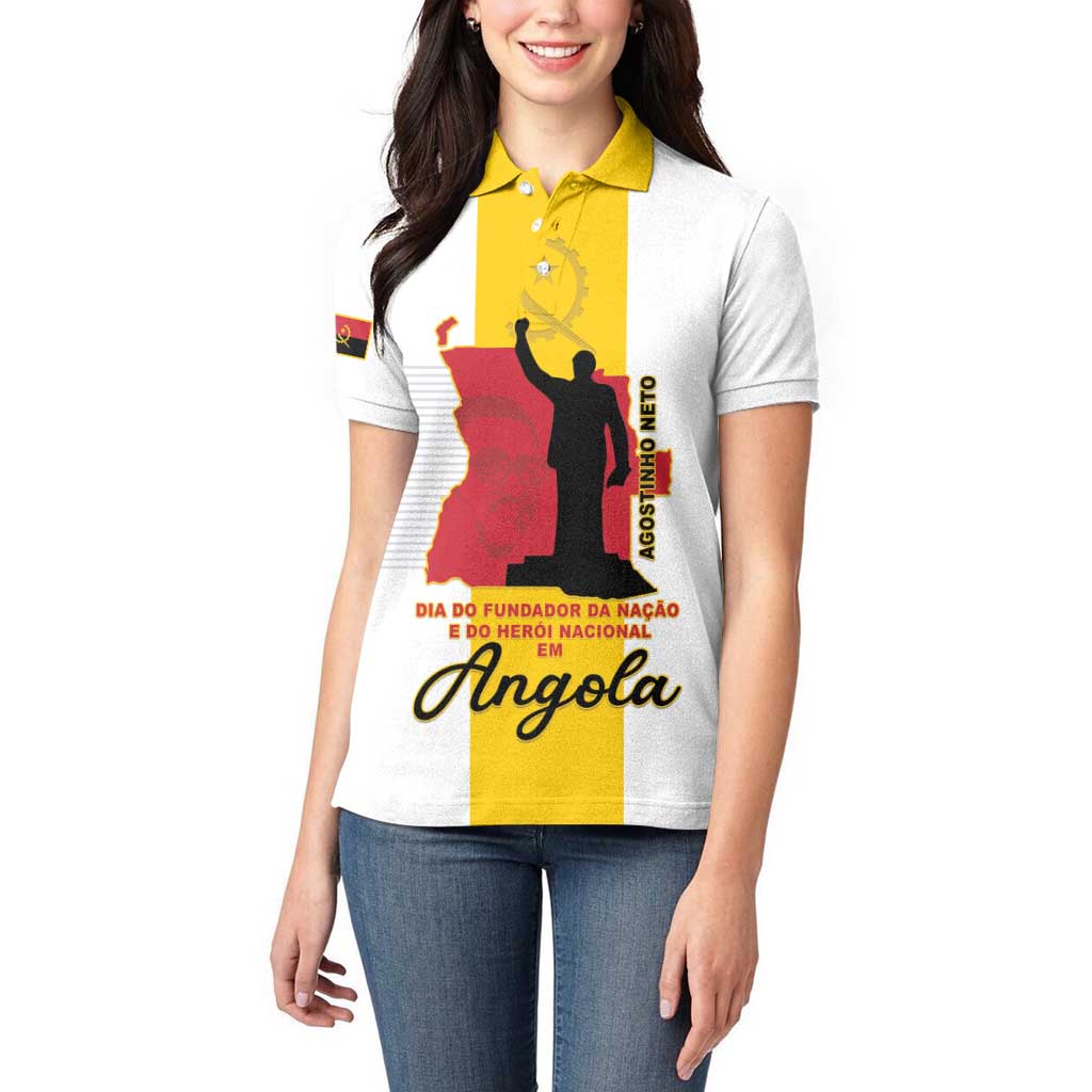 Personalized Angola National Heroes Day Women Polo Shirt Agostinho Neto With Map - Wonder Print Shop