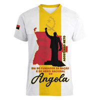 Personalized Angola National Heroes Day Women V-Neck T-Shirt Agostinho Neto With Map - Wonder Print Shop