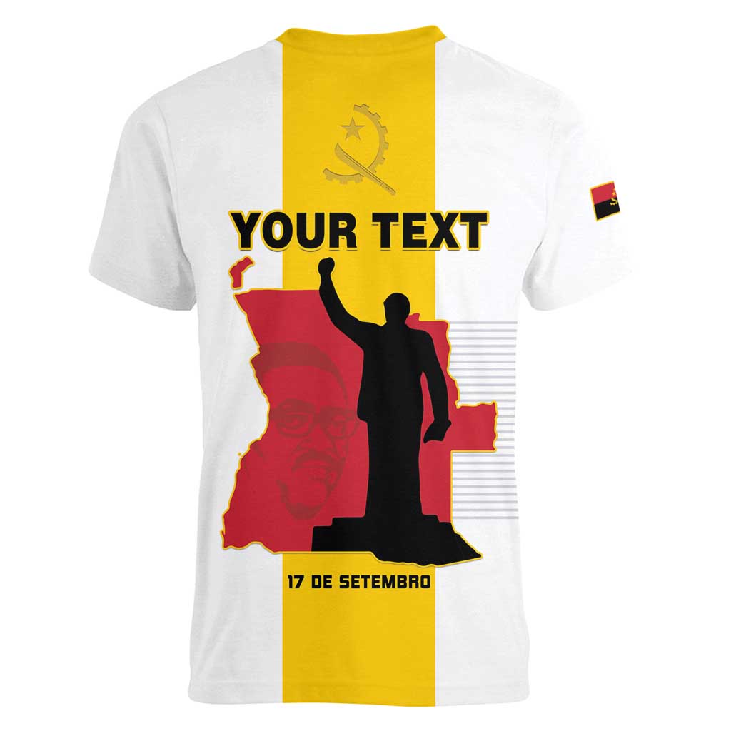 Personalized Angola National Heroes Day Women V-Neck T-Shirt Agostinho Neto With Map - Wonder Print Shop