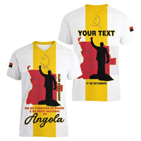 Personalized Angola National Heroes Day Women V-Neck T-Shirt Agostinho Neto With Map - Wonder Print Shop