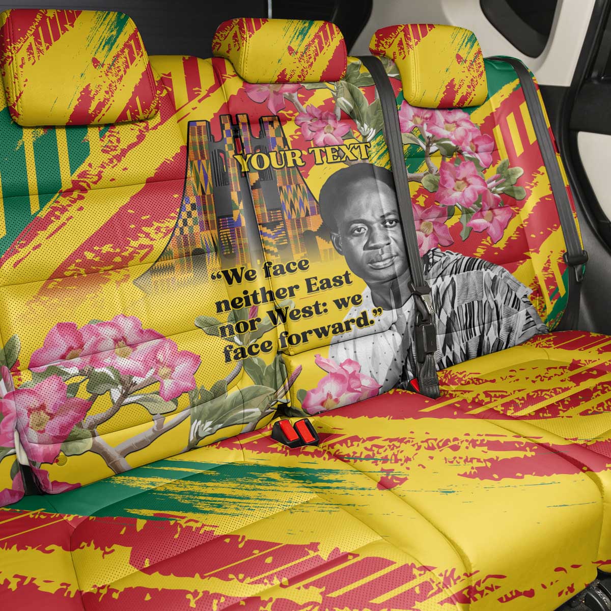 Personalized Ghana Kwame Nkrumah Memorial Day Back Car Seat Cover With Mausoleum - Wonder Print Shop