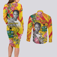 Personalized Ghana Kwame Nkrumah Memorial Day Couples Matching Long Sleeve Bodycon Dress and Long Sleeve Button Shirt With Mausoleum - Wonder Print Shop