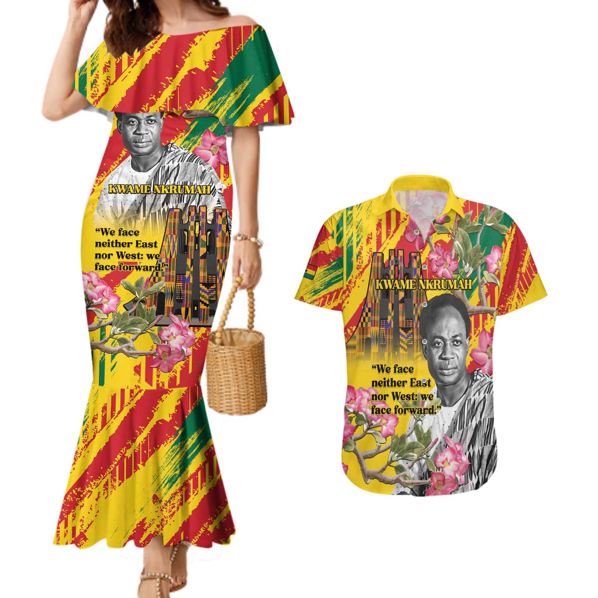 Personalized Ghana Kwame Nkrumah Memorial Day Couples Matching Mermaid Dress and Hawaiian Shirt With Mausoleum - Wonder Print Shop