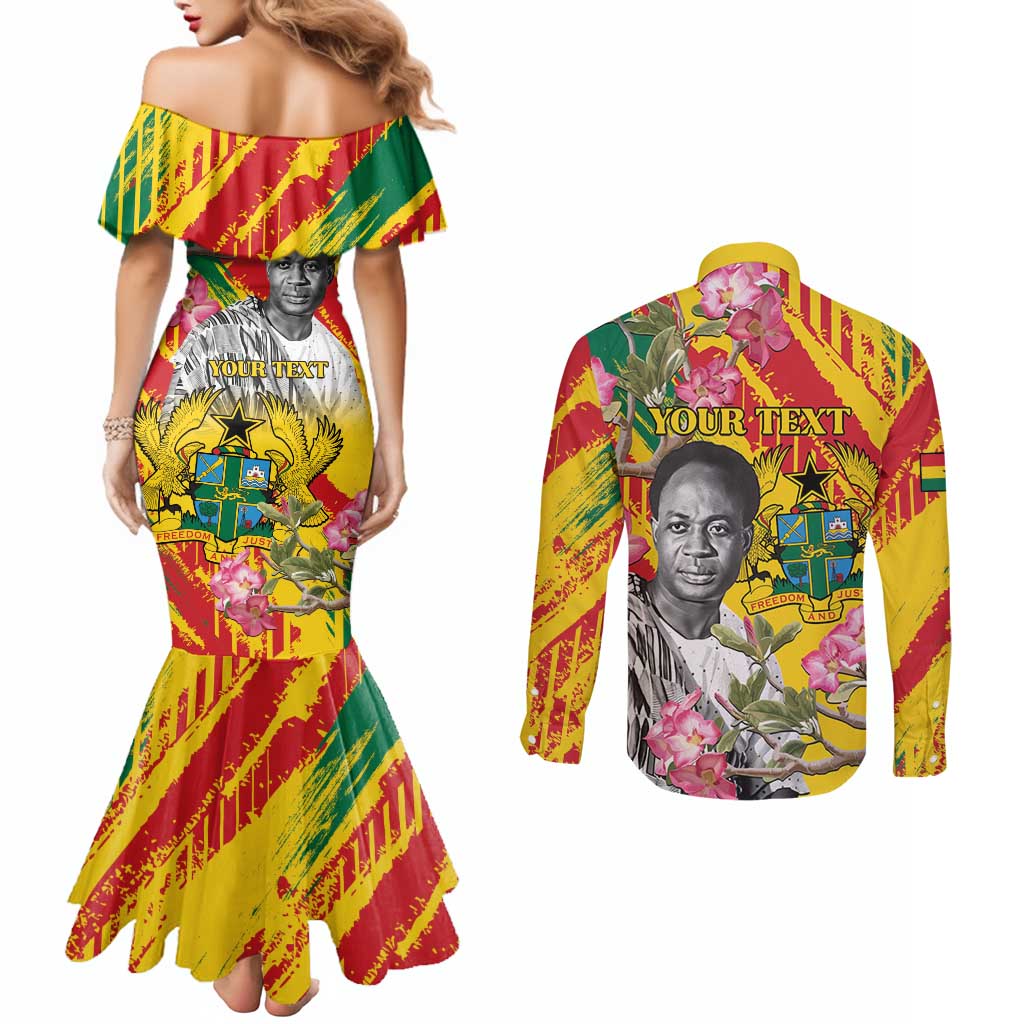 Personalized Ghana Kwame Nkrumah Memorial Day Couples Matching Mermaid Dress and Long Sleeve Button Shirt With Mausoleum - Wonder Print Shop