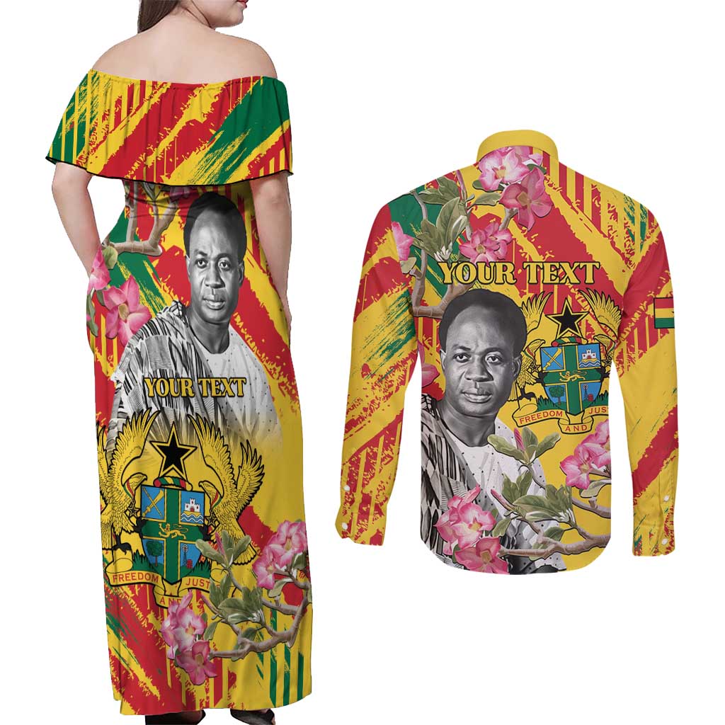 Personalized Ghana Kwame Nkrumah Memorial Day Couples Matching Off Shoulder Maxi Dress and Long Sleeve Button Shirt With Mausoleum - Wonder Print Shop