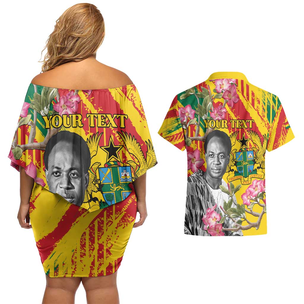 Personalized Ghana Kwame Nkrumah Memorial Day Couples Matching Off Shoulder Short Dress and Hawaiian Shirt With Mausoleum - Wonder Print Shop