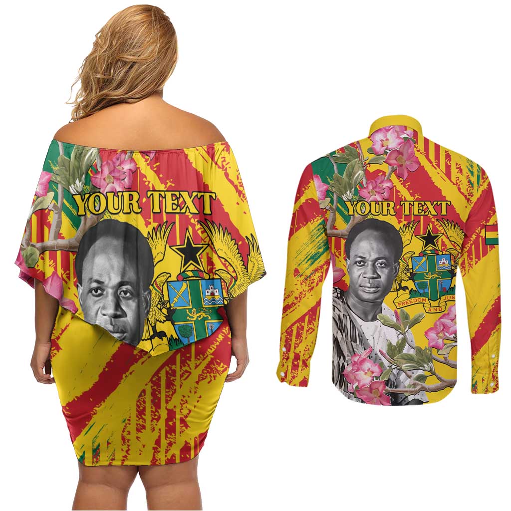 Personalized Ghana Kwame Nkrumah Memorial Day Couples Matching Off Shoulder Short Dress and Long Sleeve Button Shirt With Mausoleum - Wonder Print Shop