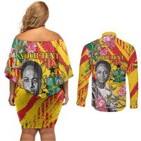 Personalized Ghana Kwame Nkrumah Memorial Day Couples Matching Off Shoulder Short Dress and Long Sleeve Button Shirt With Mausoleum - Wonder Print Shop