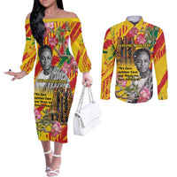 Personalized Ghana Kwame Nkrumah Memorial Day Couples Matching Off The Shoulder Long Sleeve Dress and Long Sleeve Button Shirt With Mausoleum - Wonder Print Shop
