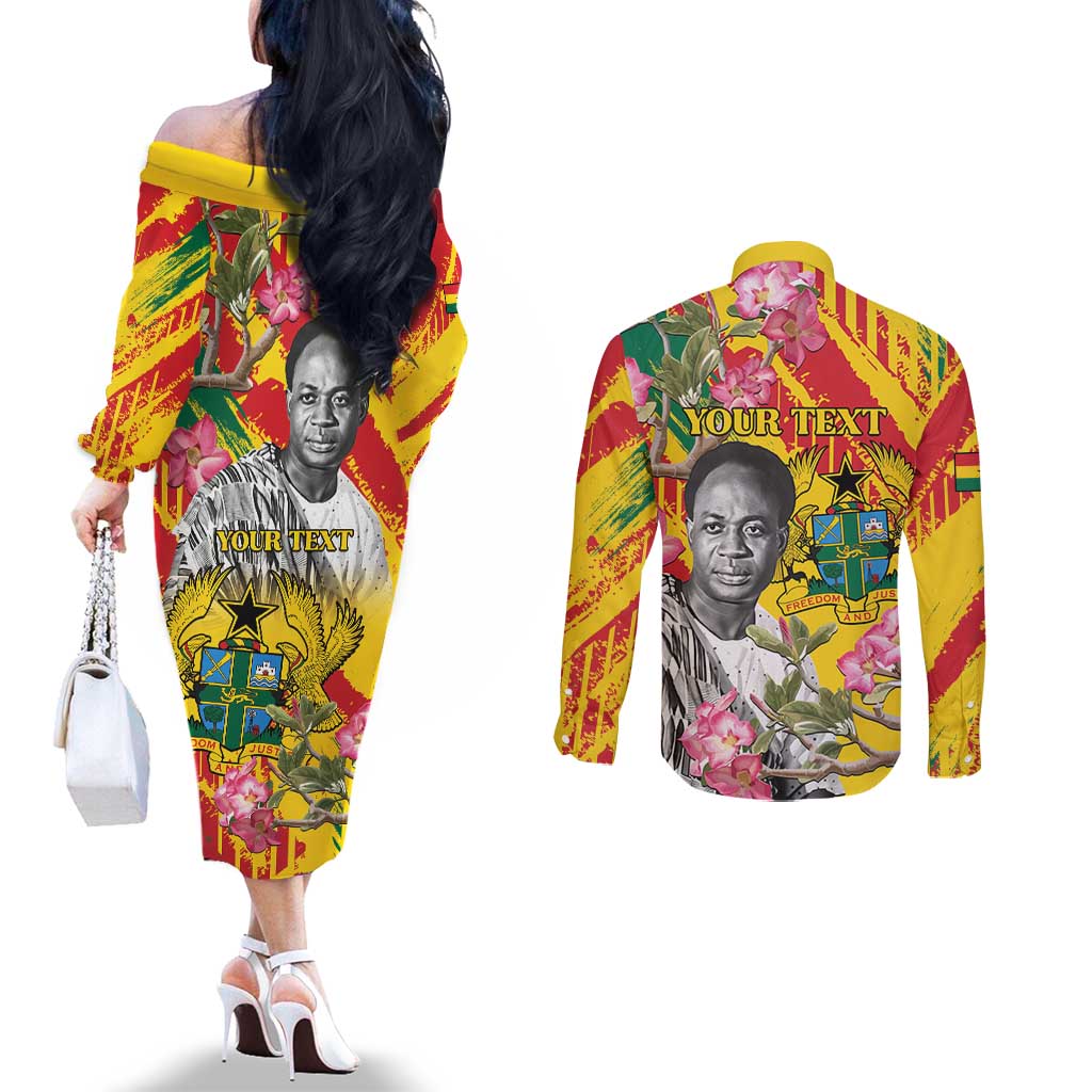 Personalized Ghana Kwame Nkrumah Memorial Day Couples Matching Off The Shoulder Long Sleeve Dress and Long Sleeve Button Shirt With Mausoleum - Wonder Print Shop