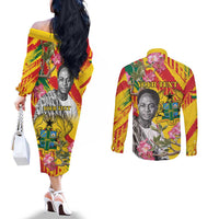 Personalized Ghana Kwame Nkrumah Memorial Day Couples Matching Off The Shoulder Long Sleeve Dress and Long Sleeve Button Shirt With Mausoleum - Wonder Print Shop