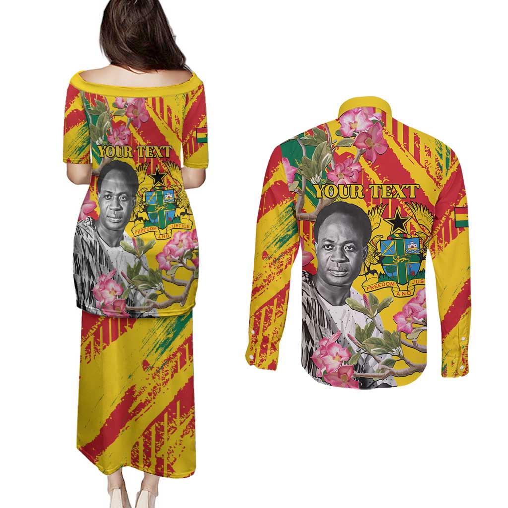 Personalized Ghana Kwame Nkrumah Memorial Day Couples Matching Puletasi and Long Sleeve Button Shirt With Mausoleum - Wonder Print Shop