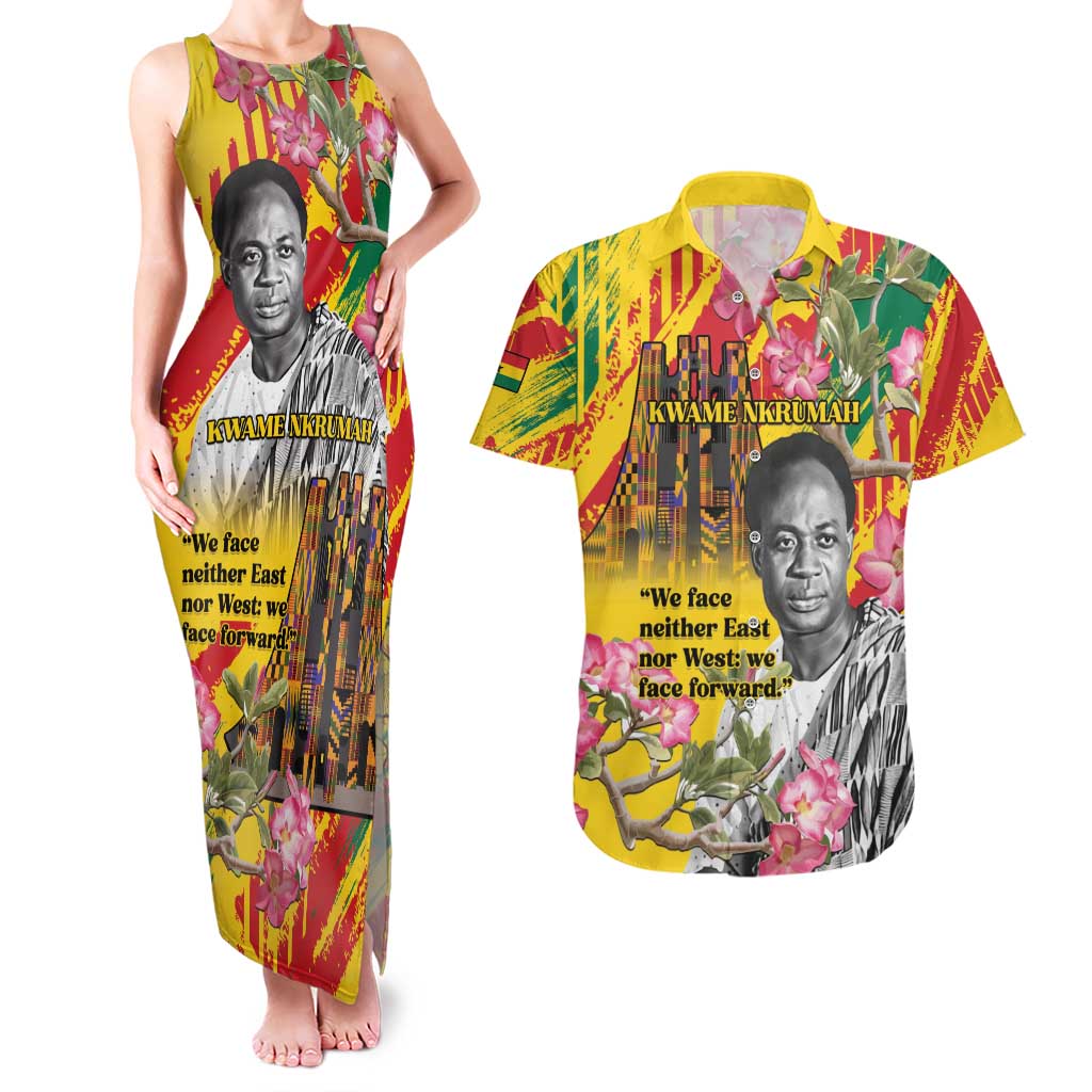 Personalized Ghana Kwame Nkrumah Memorial Day Couples Matching Tank Maxi Dress and Hawaiian Shirt With Mausoleum - Wonder Print Shop