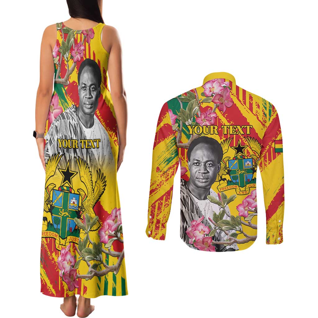 Personalized Ghana Kwame Nkrumah Memorial Day Couples Matching Tank Maxi Dress and Long Sleeve Button Shirt With Mausoleum - Wonder Print Shop