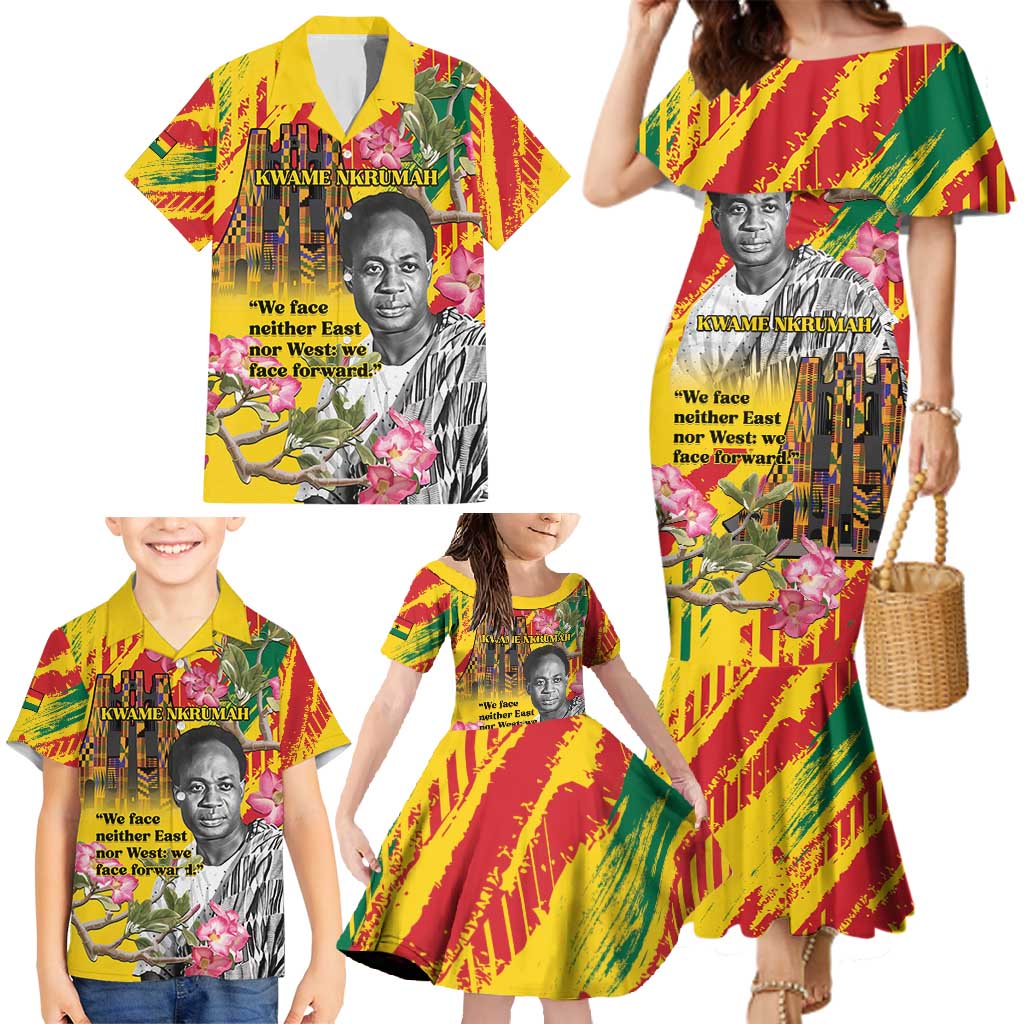 Personalized Ghana Kwame Nkrumah Memorial Day Family Matching Mermaid Dress and Hawaiian Shirt With Mausoleum - Wonder Print Shop