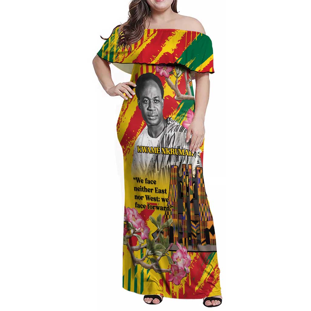 Personalized Ghana Kwame Nkrumah Memorial Day Family Matching Off Shoulder Maxi Dress and Hawaiian Shirt With Mausoleum - Wonder Print Shop