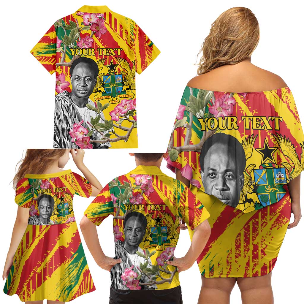 Personalized Ghana Kwame Nkrumah Memorial Day Family Matching Off Shoulder Short Dress and Hawaiian Shirt With Mausoleum - Wonder Print Shop