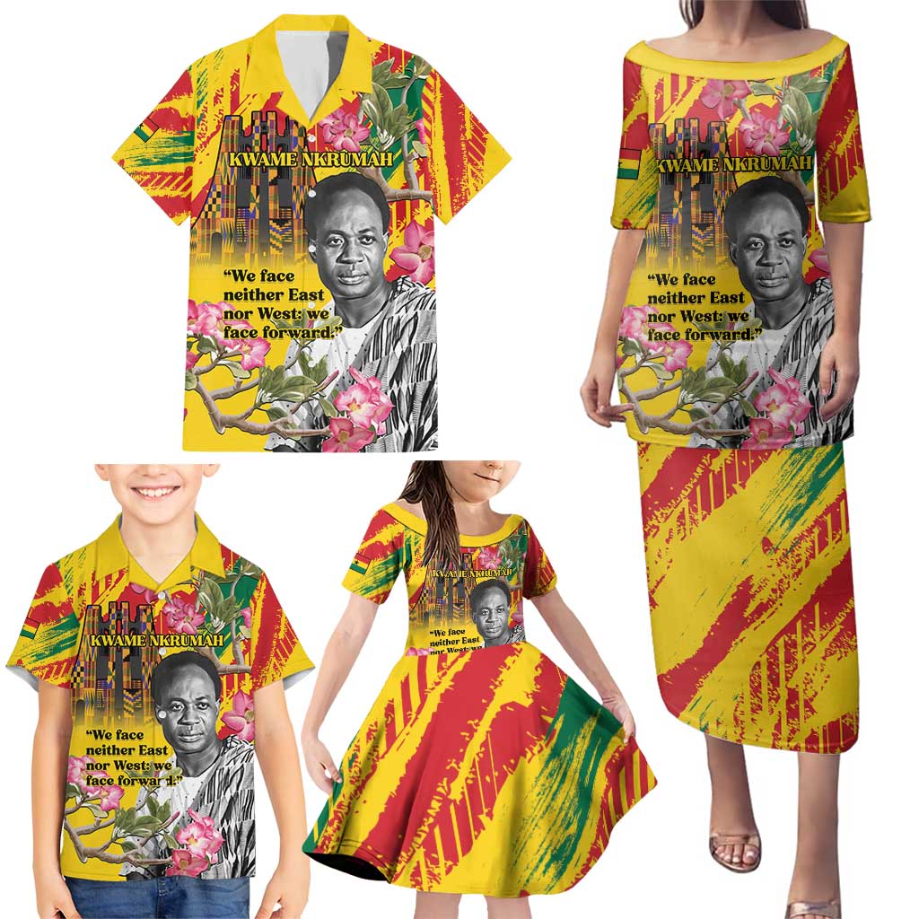Personalized Ghana Kwame Nkrumah Memorial Day Family Matching Puletasi and Hawaiian Shirt With Mausoleum - Wonder Print Shop