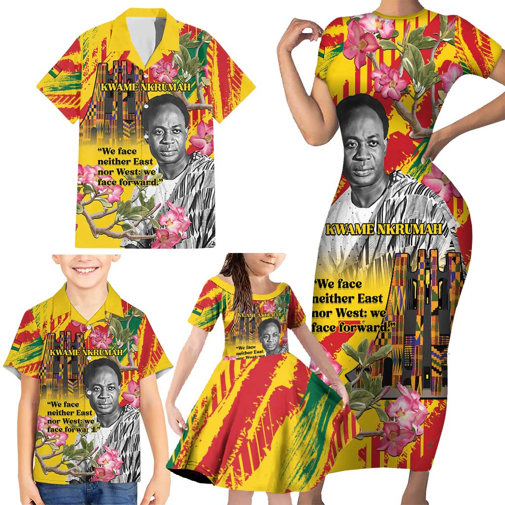 Personalized Ghana Kwame Nkrumah Memorial Day Family Matching Short Sleeve Bodycon Dress and Hawaiian Shirt With Mausoleum - Wonder Print Shop