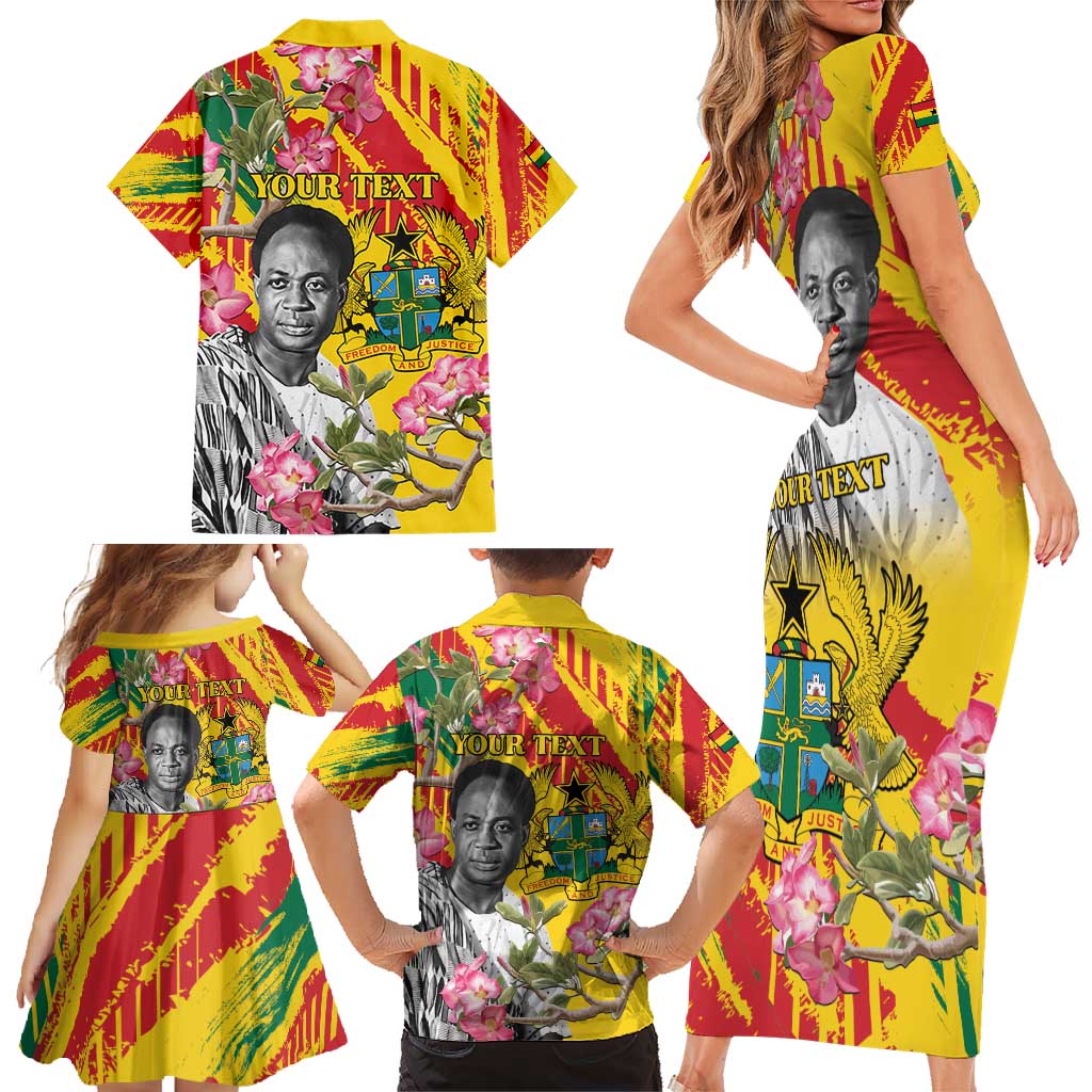 Personalized Ghana Kwame Nkrumah Memorial Day Family Matching Short Sleeve Bodycon Dress and Hawaiian Shirt With Mausoleum - Wonder Print Shop