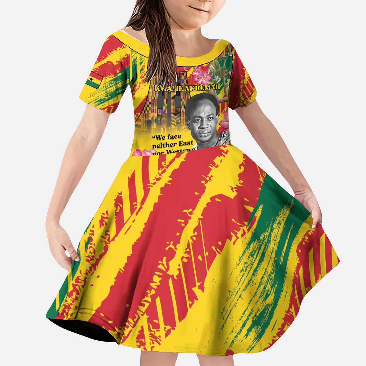 Personalized Ghana Kwame Nkrumah Memorial Day Kid Short Sleeve Dress With Mausoleum - Wonder Print Shop