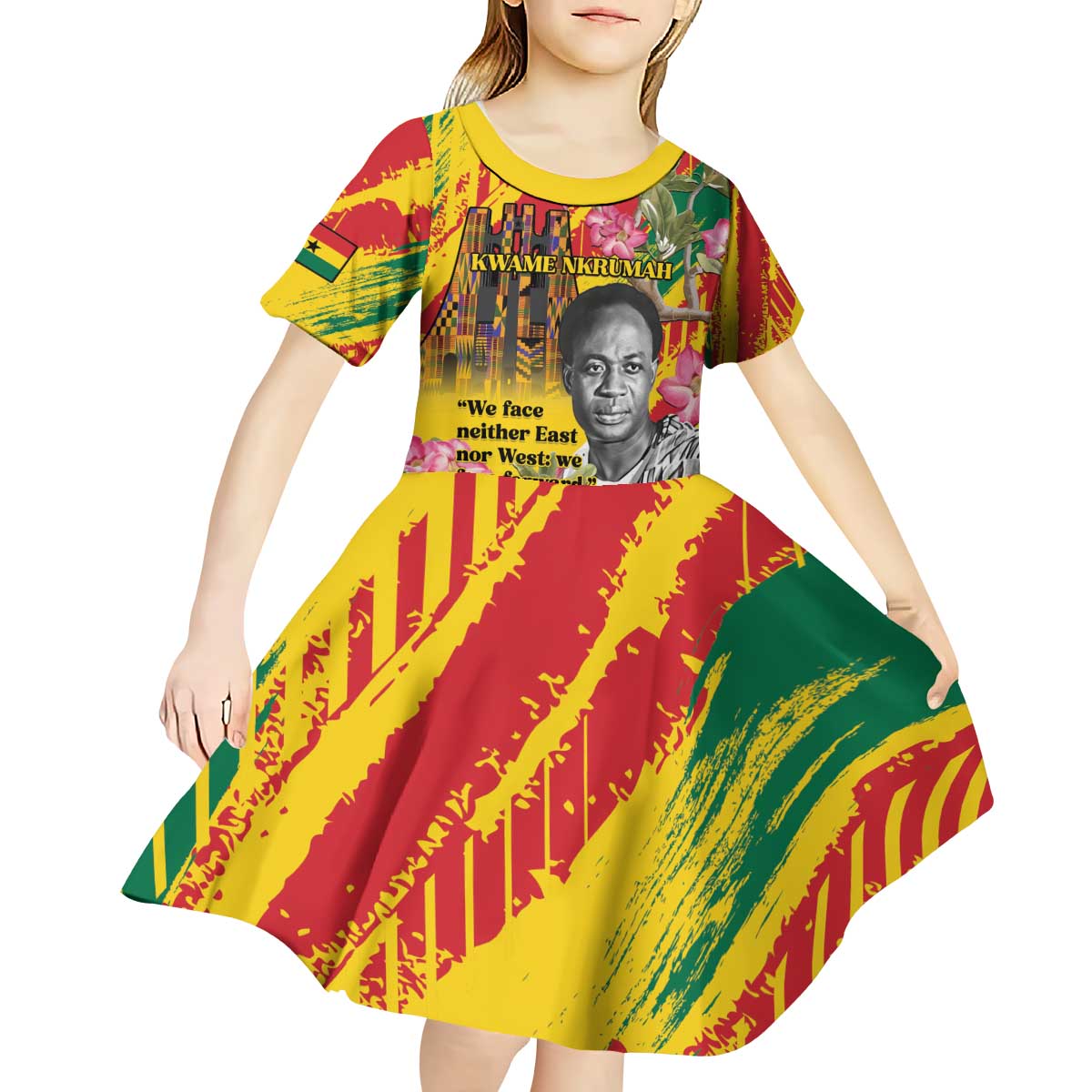 Personalized Ghana Kwame Nkrumah Memorial Day Kid Short Sleeve Dress With Mausoleum - Wonder Print Shop
