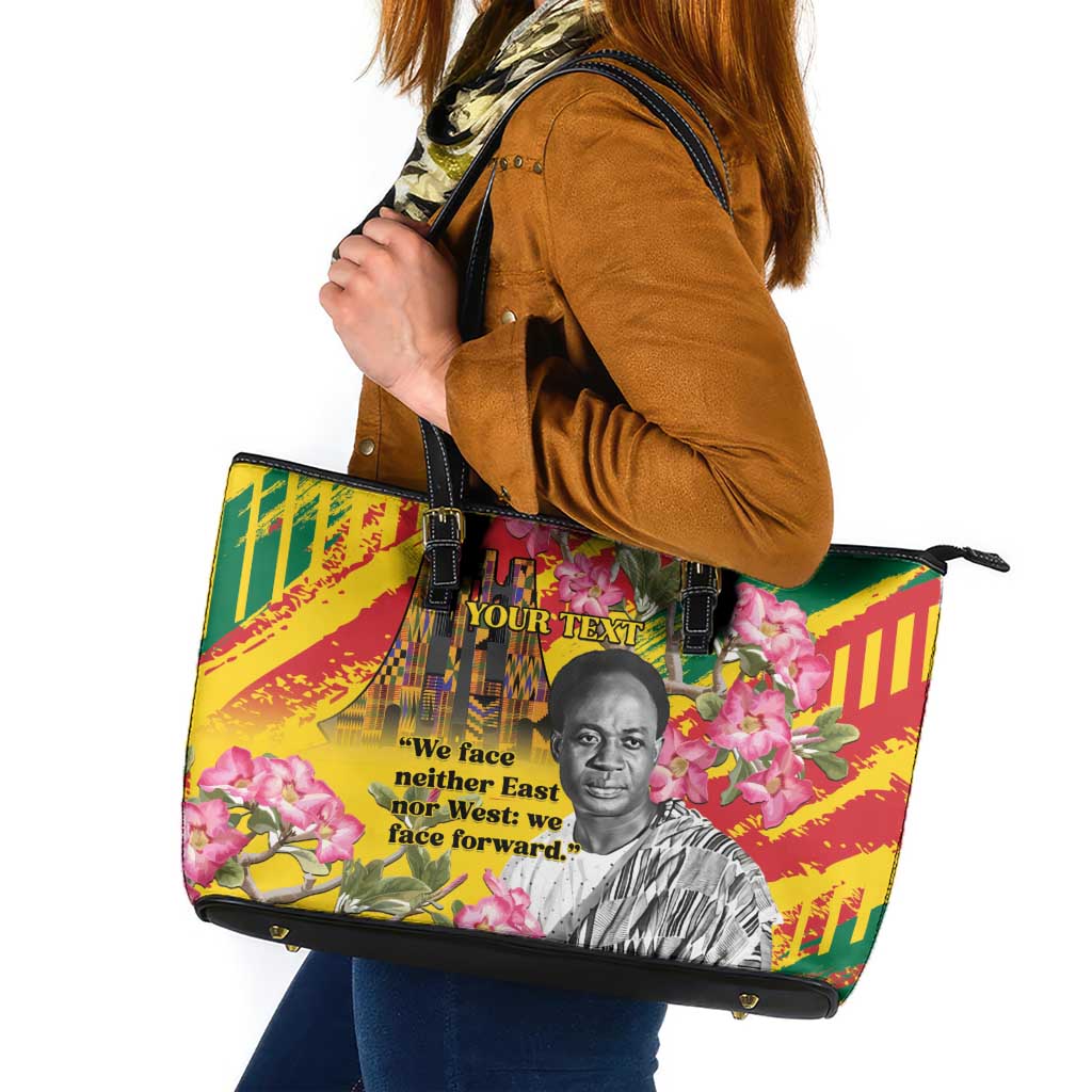 Personalized Ghana Kwame Nkrumah Memorial Day Leather Tote Bag With Mausoleum - Wonder Print Shop
