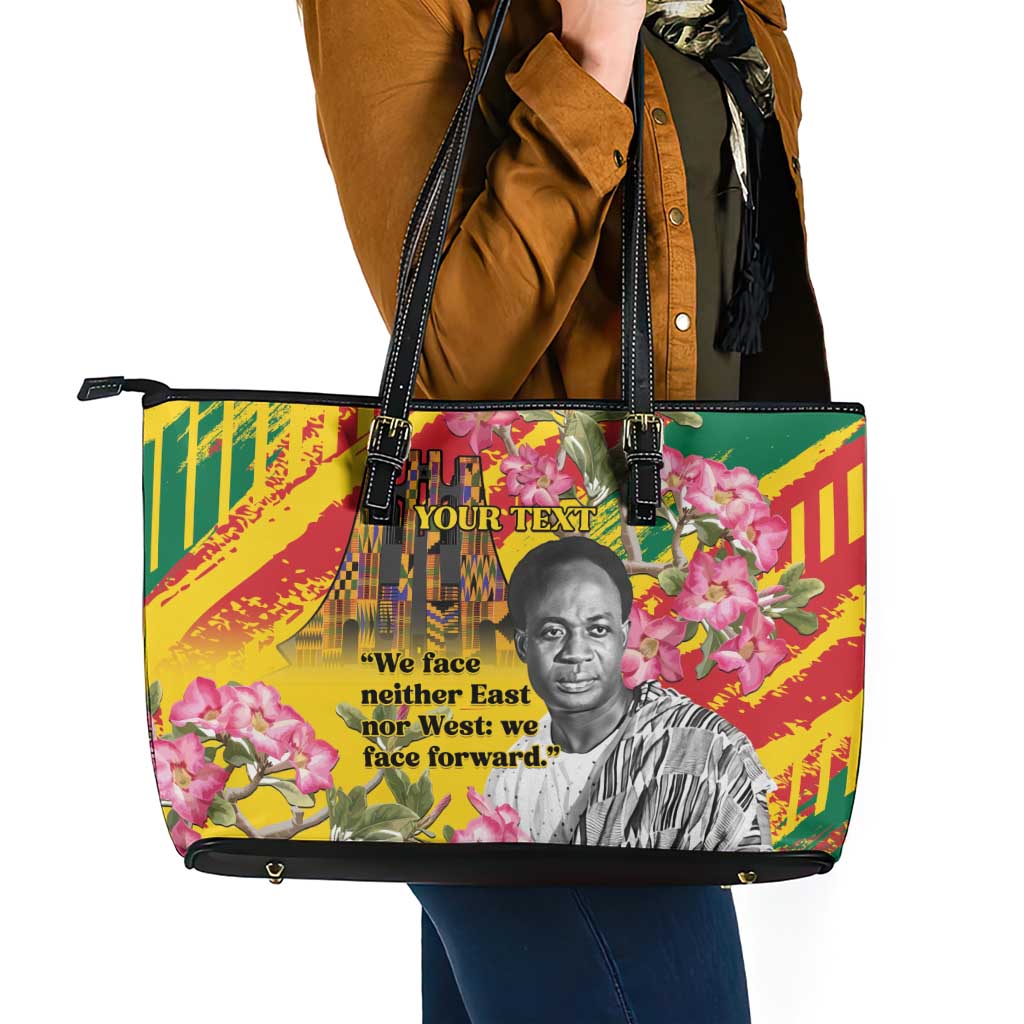 Personalized Ghana Kwame Nkrumah Memorial Day Leather Tote Bag With Mausoleum - Wonder Print Shop