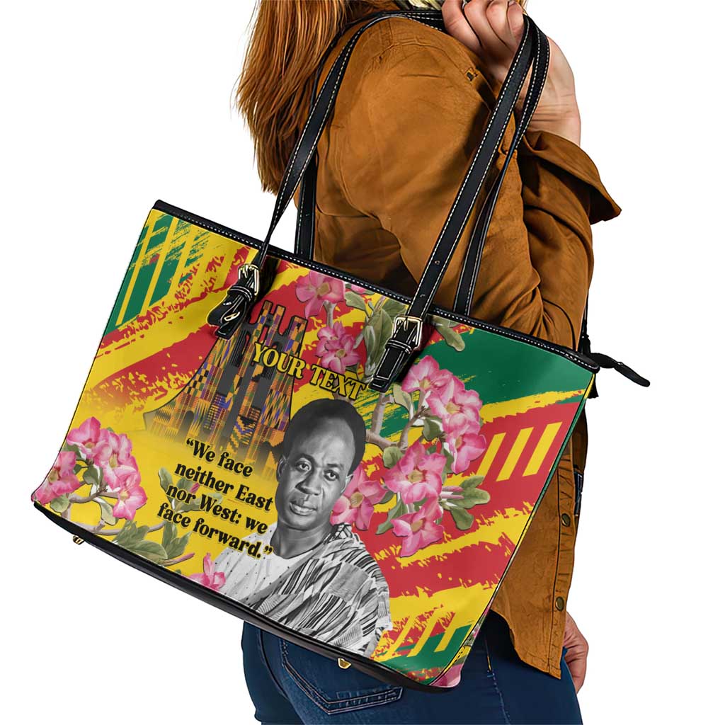 Personalized Ghana Kwame Nkrumah Memorial Day Leather Tote Bag With Mausoleum - Wonder Print Shop