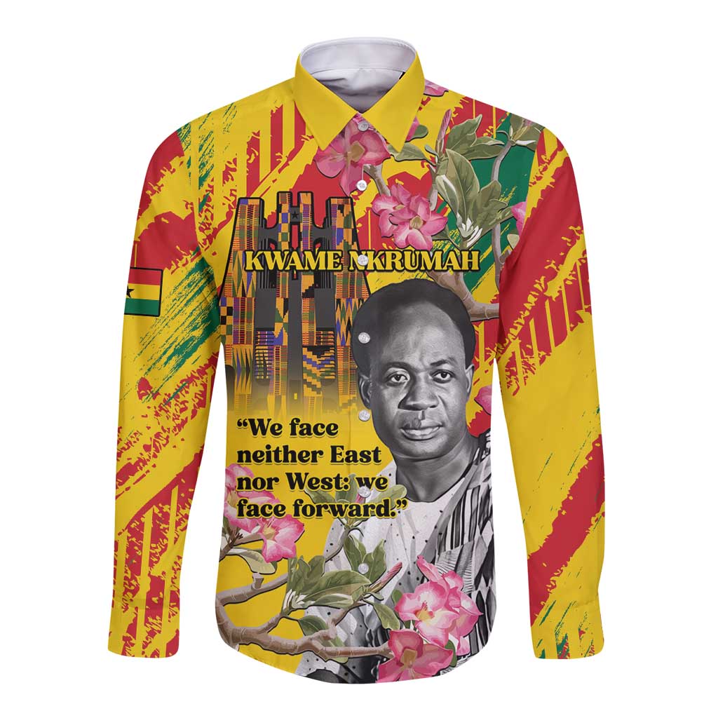 Personalized Ghana Kwame Nkrumah Memorial Day Long Sleeve Button Shirt With Mausoleum - Wonder Print Shop