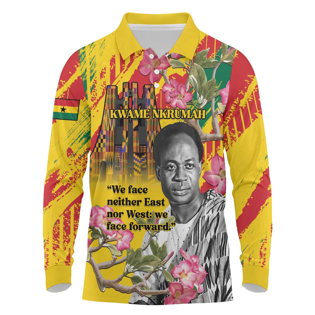Personalized Ghana Kwame Nkrumah Memorial Day Long Sleeve Polo Shirt With Mausoleum - Wonder Print Shop