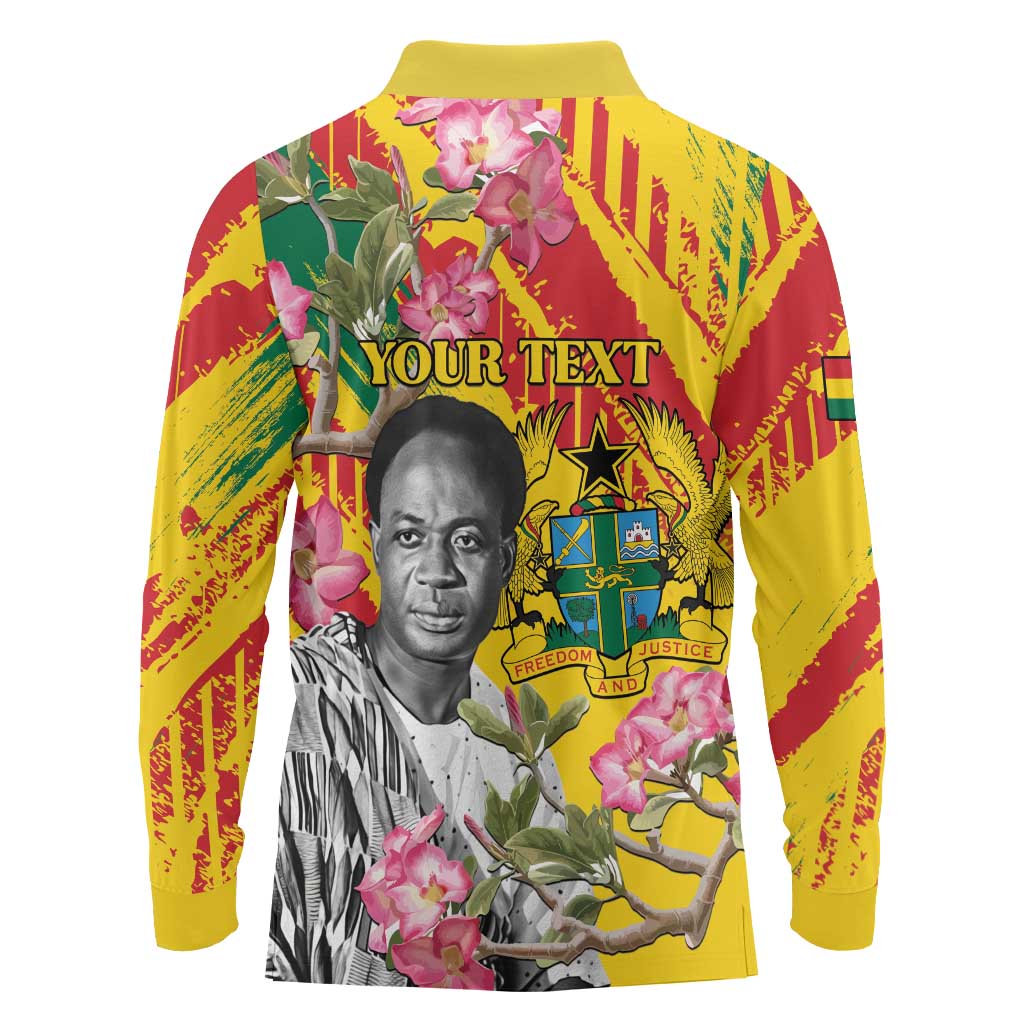 Personalized Ghana Kwame Nkrumah Memorial Day Long Sleeve Polo Shirt With Mausoleum - Wonder Print Shop