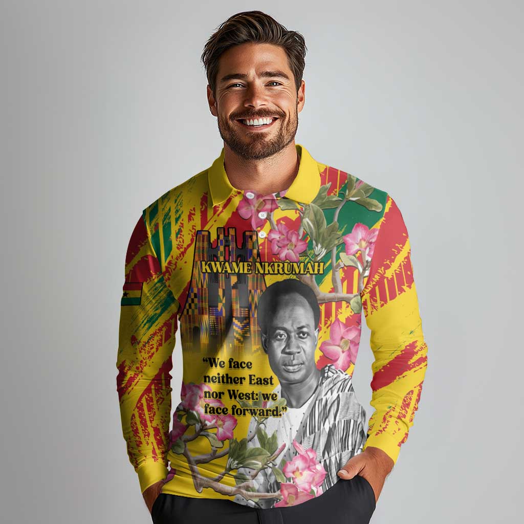 Personalized Ghana Kwame Nkrumah Memorial Day Long Sleeve Polo Shirt With Mausoleum - Wonder Print Shop