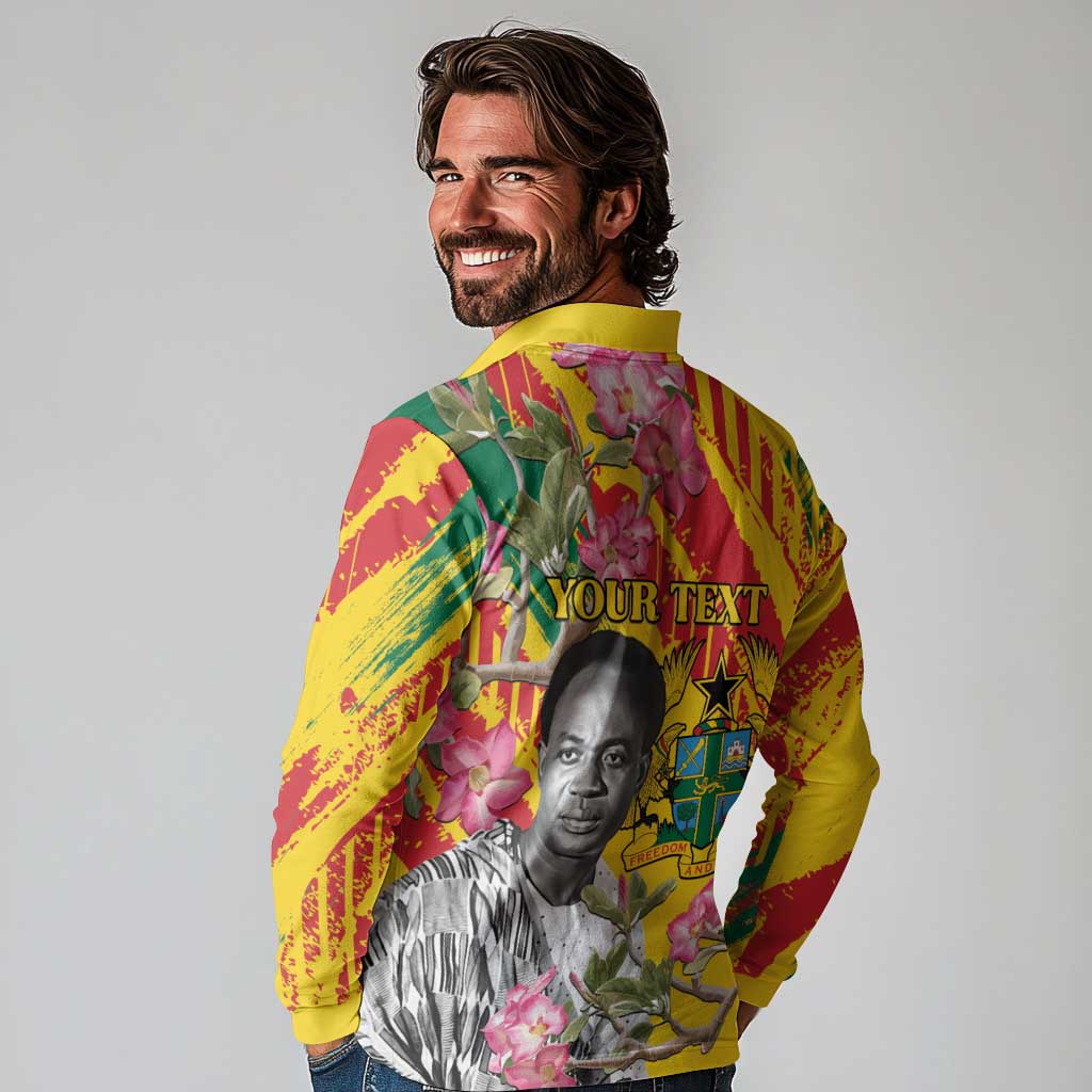 Personalized Ghana Kwame Nkrumah Memorial Day Long Sleeve Polo Shirt With Mausoleum - Wonder Print Shop