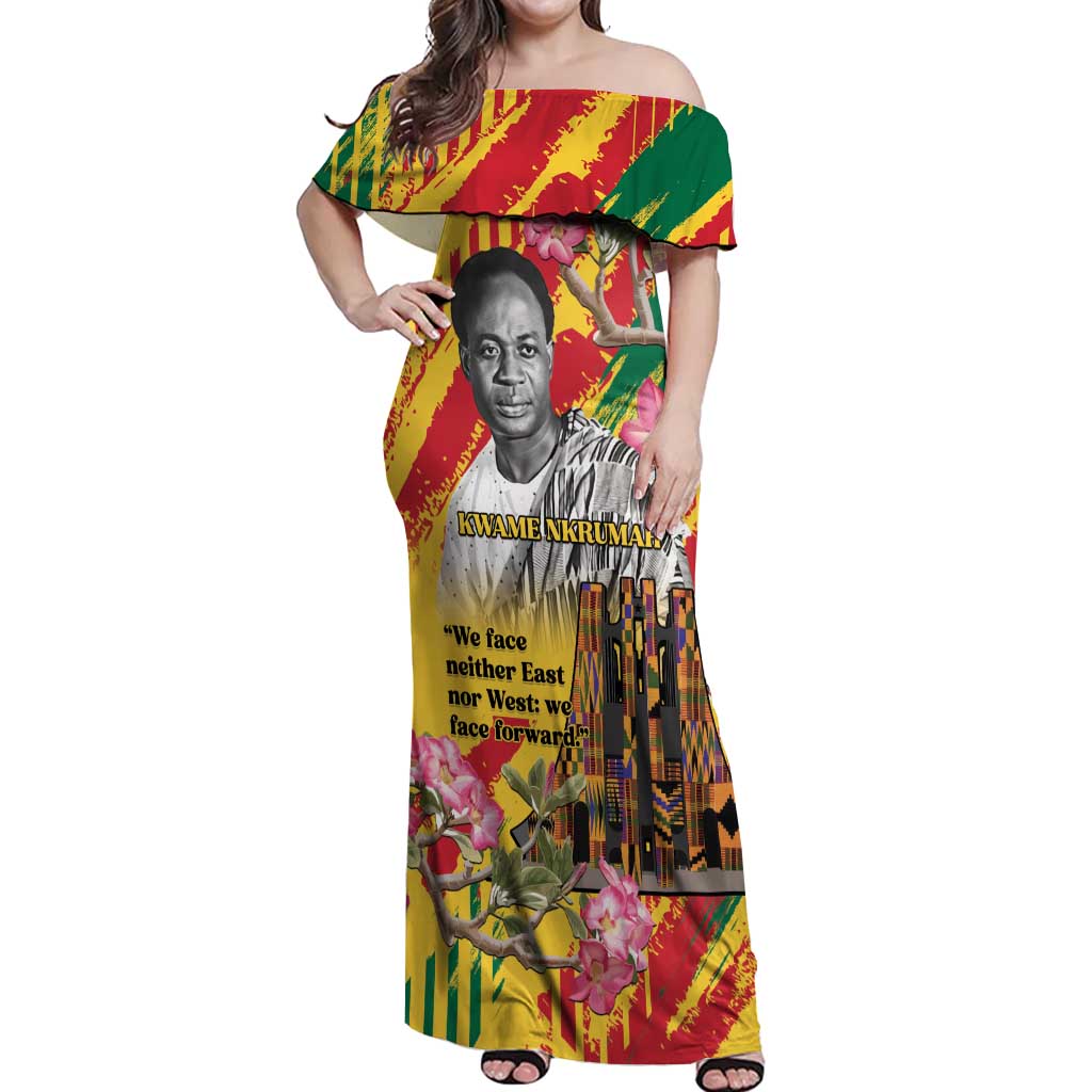 Personalized Ghana Kwame Nkrumah Memorial Day Off Shoulder Maxi Dress With Mausoleum - Wonder Print Shop