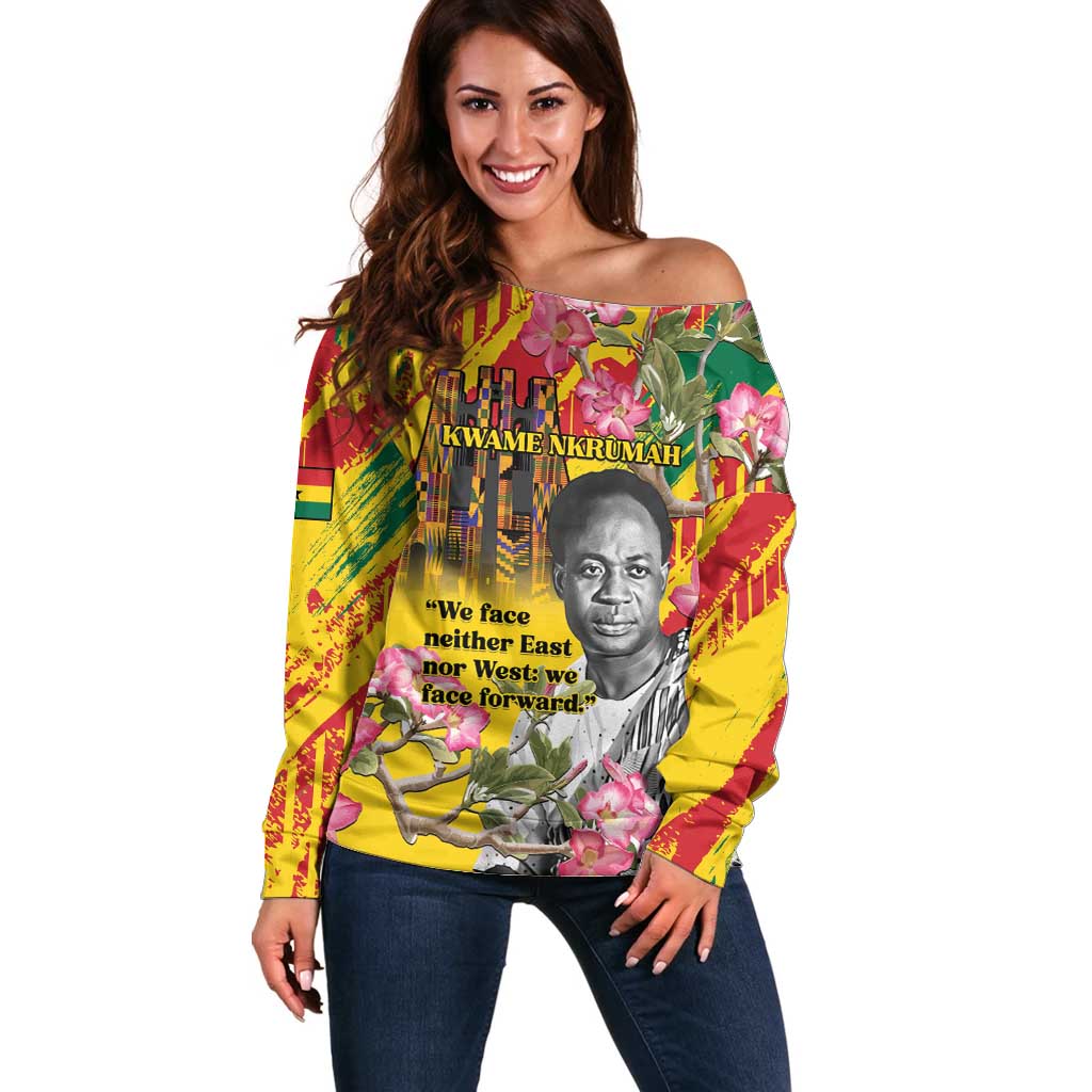 Personalized Ghana Kwame Nkrumah Memorial Day Off Shoulder Sweater With Mausoleum - Wonder Print Shop