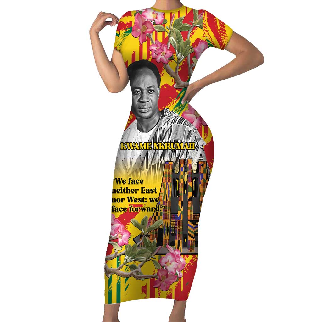 Personalized Ghana Kwame Nkrumah Memorial Day Short Sleeve Bodycon Dress With Mausoleum - Wonder Print Shop