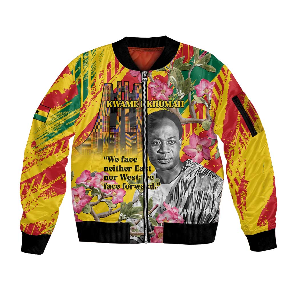Personalized Ghana Kwame Nkrumah Memorial Day Sleeve Zip Bomber Jacket With Mausoleum - Wonder Print Shop
