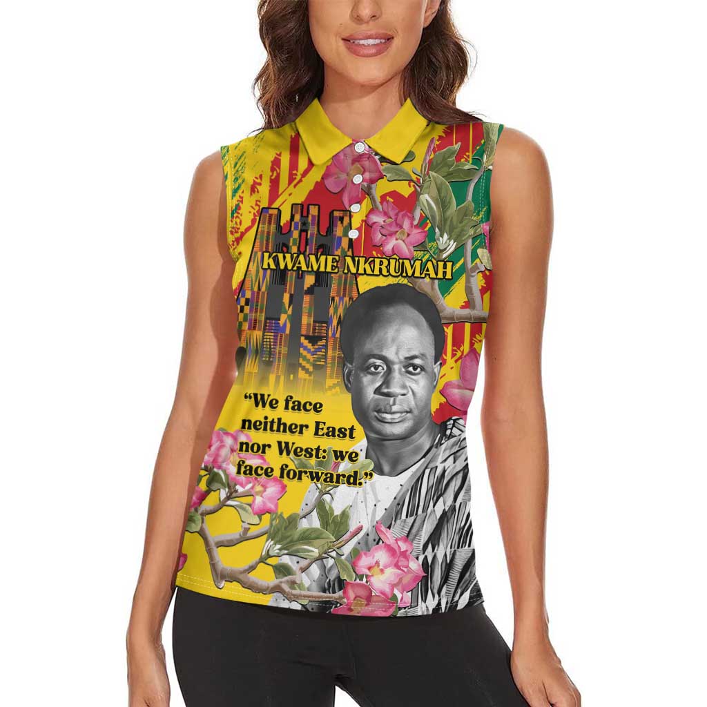 Personalized Ghana Kwame Nkrumah Memorial Day Women Sleeveless Polo Shirt With Mausoleum - Wonder Print Shop