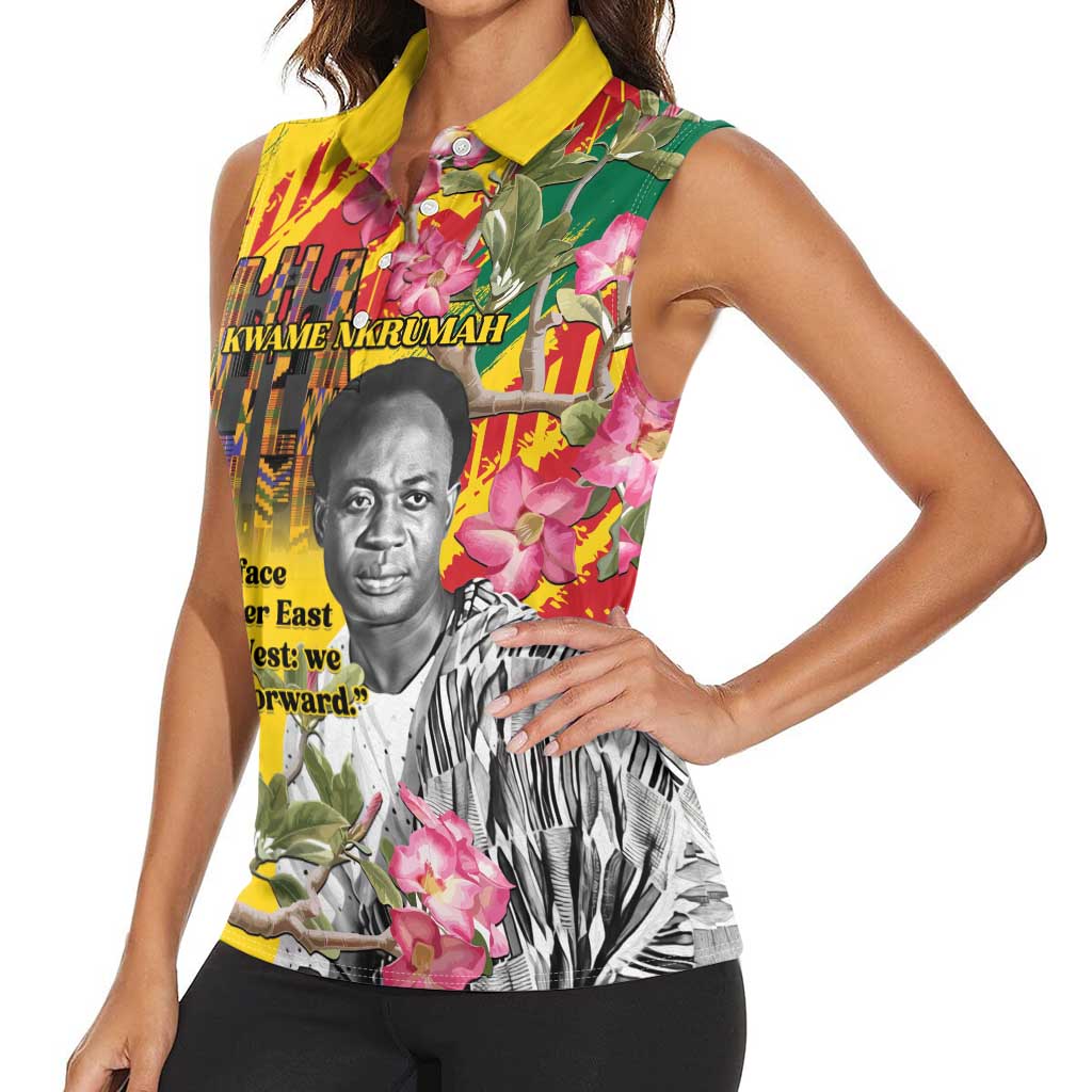 Personalized Ghana Kwame Nkrumah Memorial Day Women Sleeveless Polo Shirt With Mausoleum - Wonder Print Shop
