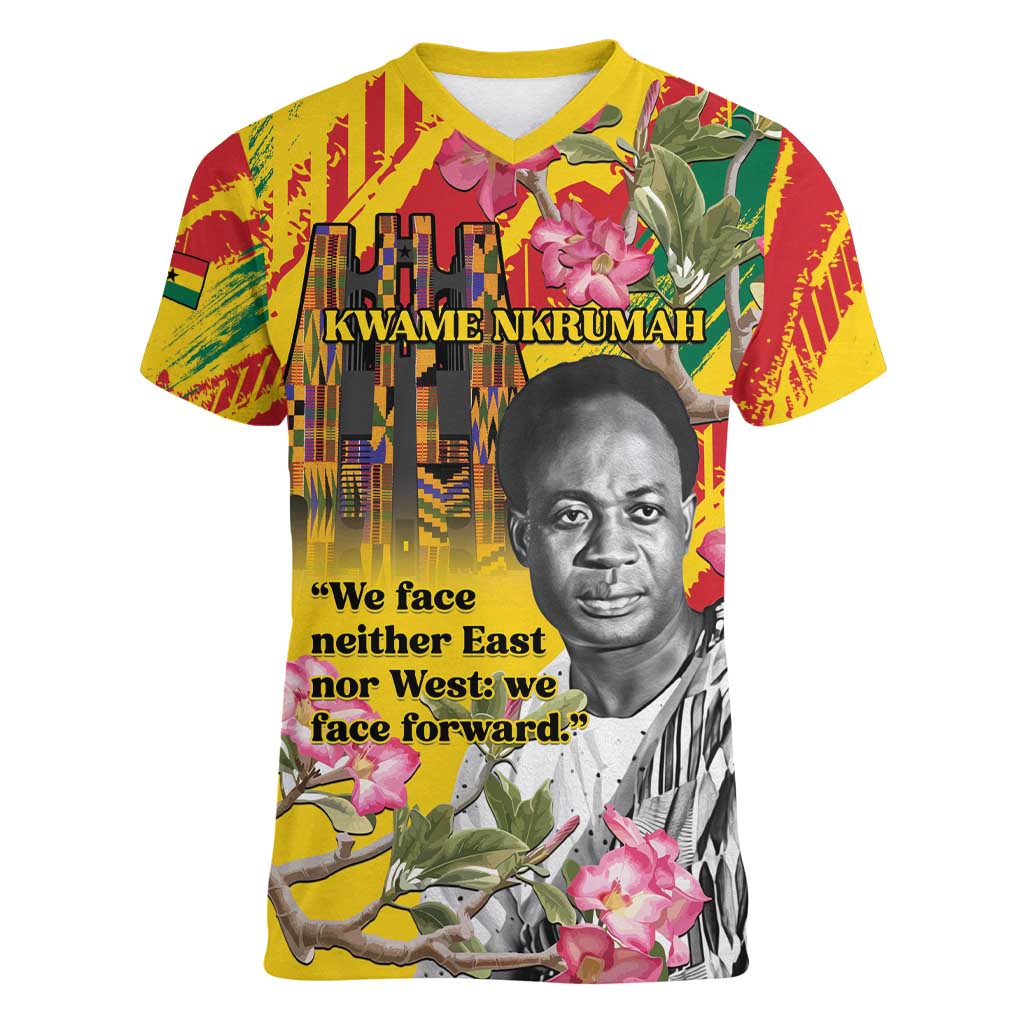 Personalized Ghana Kwame Nkrumah Memorial Day Women V-Neck T-Shirt With Mausoleum - Wonder Print Shop