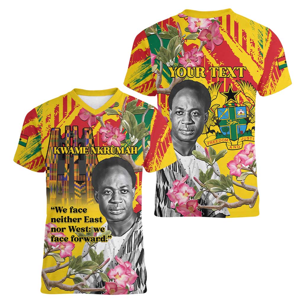 Personalized Ghana Kwame Nkrumah Memorial Day Women V-Neck T-Shirt With Mausoleum - Wonder Print Shop
