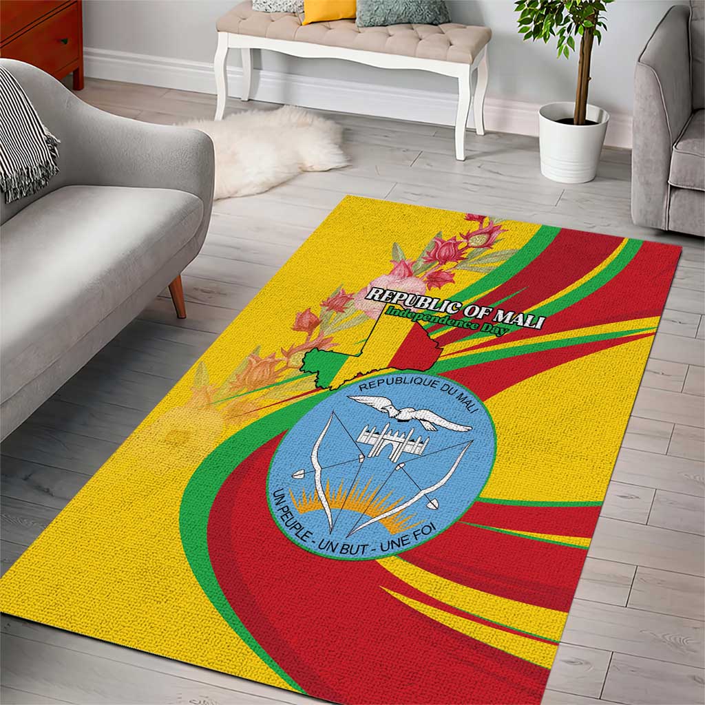 Mali Independence Day Area Rug Coat Of Arms With Hibiscus Sabdariffa - Wonder Print Shop