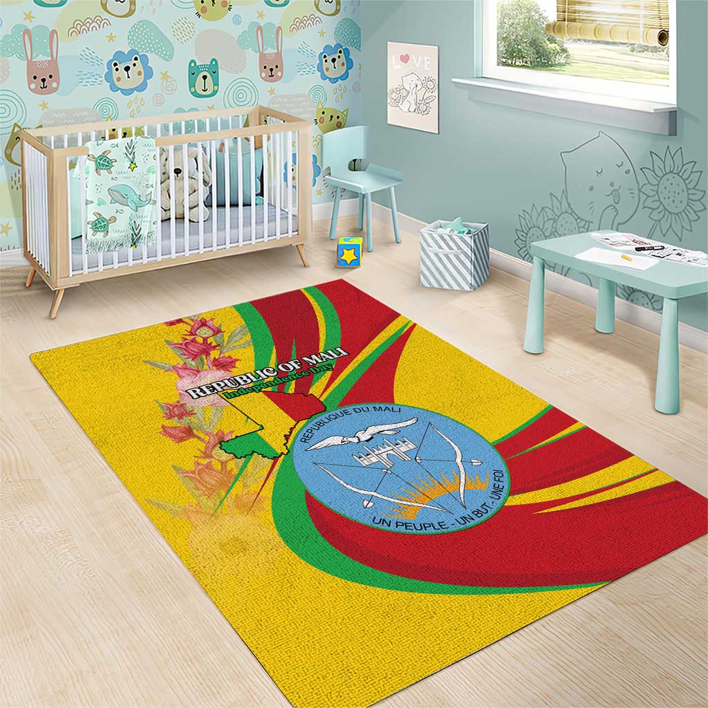 Mali Independence Day Area Rug Coat Of Arms With Hibiscus Sabdariffa - Wonder Print Shop
