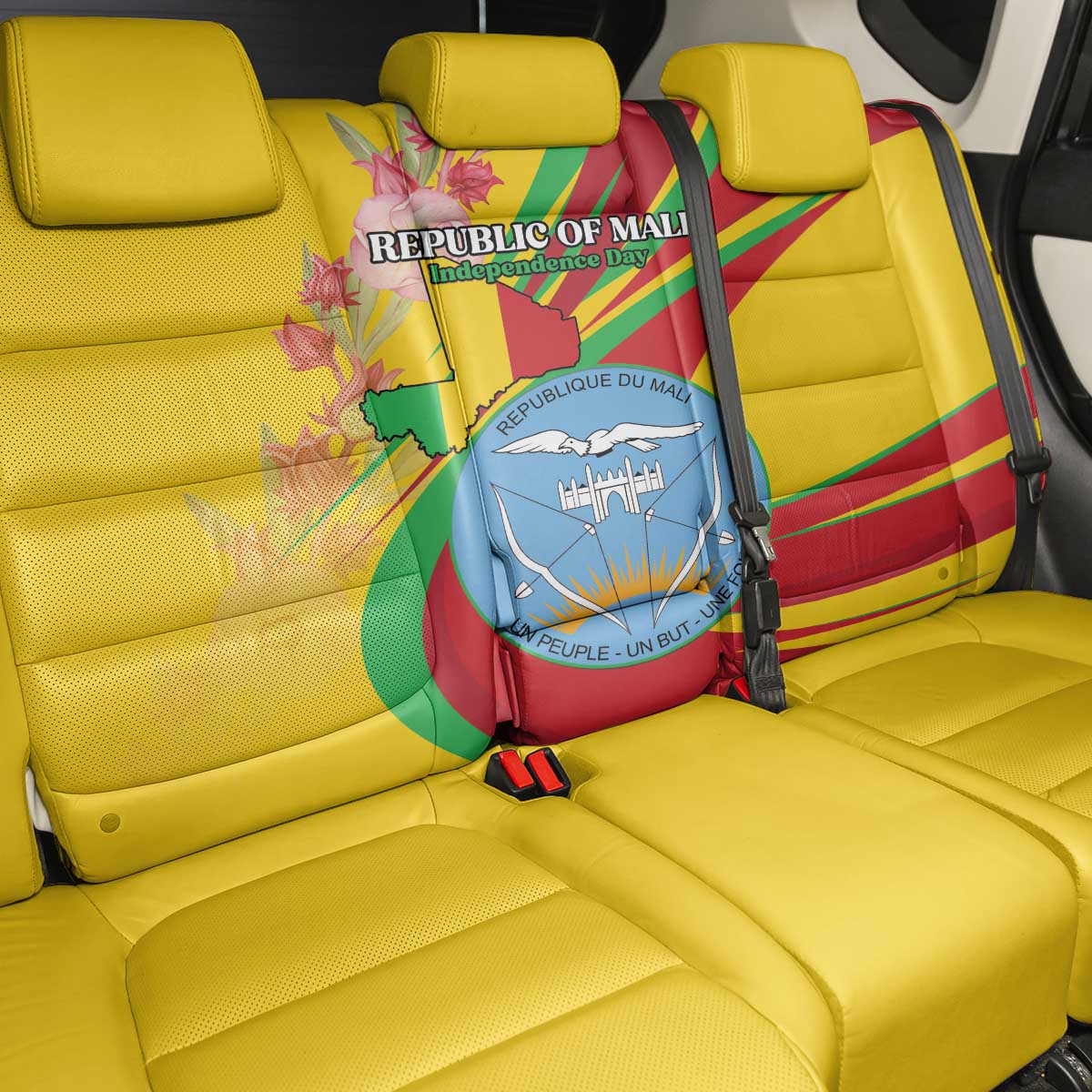 Mali Independence Day Back Car Seat Cover Coat Of Arms With Hibiscus Sabdariffa - Wonder Print Shop